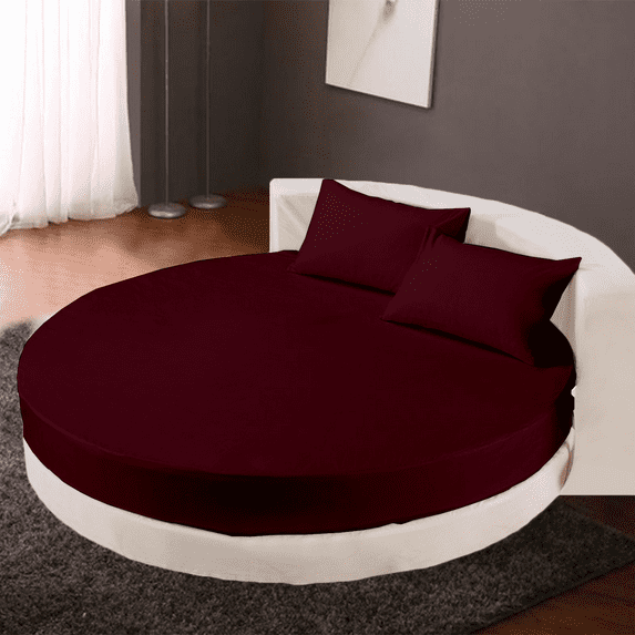 KOMFIT 800 TC 100% Egyptian Cotton Round Bed Sheet Set Soft and Smooth 4 Piece Set 80" Diameter Fits Upto 18" Deep PocketDurable & Easy Washable ( Wine )