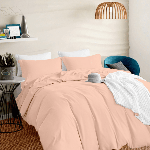 KOMFIT 800 Thread Count Duvet Cover set 100% Egyptian Cotton with Zipper Closure & Corner Ties 3 Pic Duvet Set Peach , Oversized Queen (100x100)