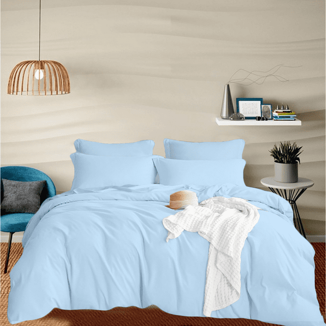 KOMFIT 800 Thread Count Duvet Cover set 100% Egyptian Cotton with Zipper Closure & Corner Ties 5 Pic Duvet Set Light Blue , Alaskan King (132x120)