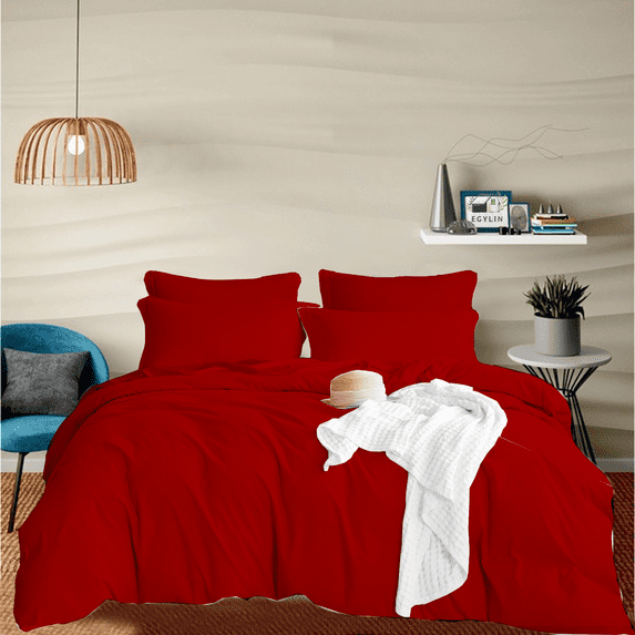 KOMFIT 800 Thread Count Duvet Cover set 100% Egyptian Cotton with Zipper Closure & Corner Ties 5 Pic Duvet Set Red , Alaskan King (132x120)