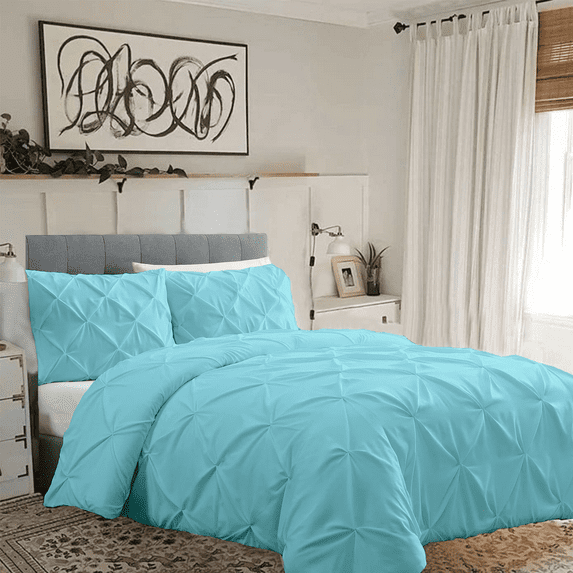 KOMFIT 800 Thread Count Pinch Pleated Duvet Cover set 100% Egyptian Cotton with Zipper Closure & Corner Ties 1 Duvet CoverAqua Blue Solid , Eastern King Size (118x110)