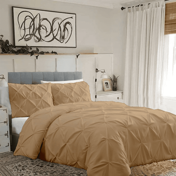 KOMFIT 800 Thread Count Pinch Pleated Duvet Cover set 100% Egyptian Cotton with Zipper Closure & Corner Ties 1 Duvet Cover & 2 Pillow Shams Taupe Solid , Oversized Queen (100x100)