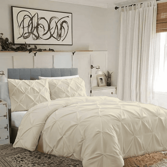 KOMFIT 800 Thread Count Pinch Pleated Duvet Cover set 100% Egyptian Cotton with Zipper Closure & Corner Ties 1 Duvet Cover & 4 Pillow Shams Ivory Solid , Super King Plus (120X120)