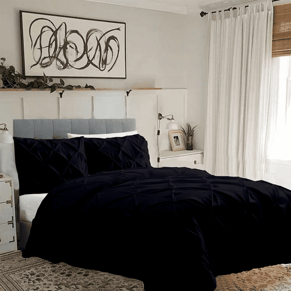 KOMFIT 800 Thread Count Pinch Pleated Duvet Cover set 100% Egyptian Cotton with Zipper Closure & Corner Ties 1 Duvet CoverBlack Solid , Twin/Twin XL (68x90)
