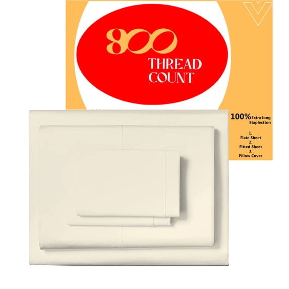 KOMFIT 800TC Egyptian Cotton Sheet Set Soft and Breathable - 4 Piece Bed Sheet Ivory Solid Queen Size - 18" Deep Pocket