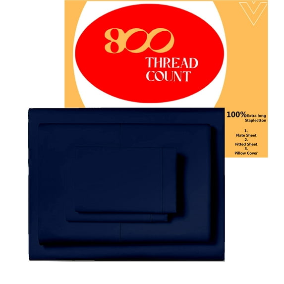 KOMFIT 800TC Egyptian Cotton Sheet Set Soft and Breathable - 4 Piece Bed Sheet Navy Blue Solid California King Size - 21" Deep Pocket