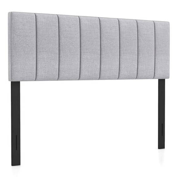 Linen Upholstered Headboard for Full & Queen Size Bed, Vertical Channel Tufted Rectangular Headboard with Solid Wood Legs & Adjustable Width, Padded Bed Backboard, Easy Assembly (Gray)