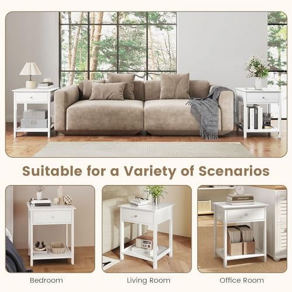 KOMFOTT Modern Nightstand With Drawer - 15"x11"x16" Bedside Table, Open Shelf, Anti-Slip Pads - Oak & White