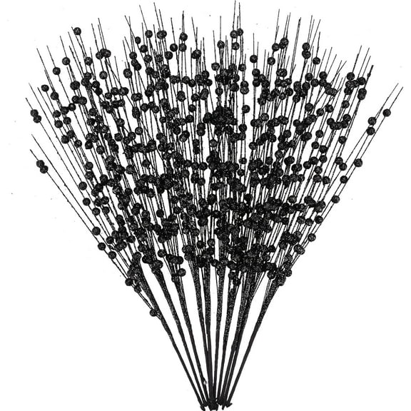 KOMI 10 Pack Black Artificial Glitter Berry Stems 15.7" Fake Christmas Picks Decorative Glitter Sticks for Vase Christmas Tree DIY Wreath Crafts Fireplace Decor Black