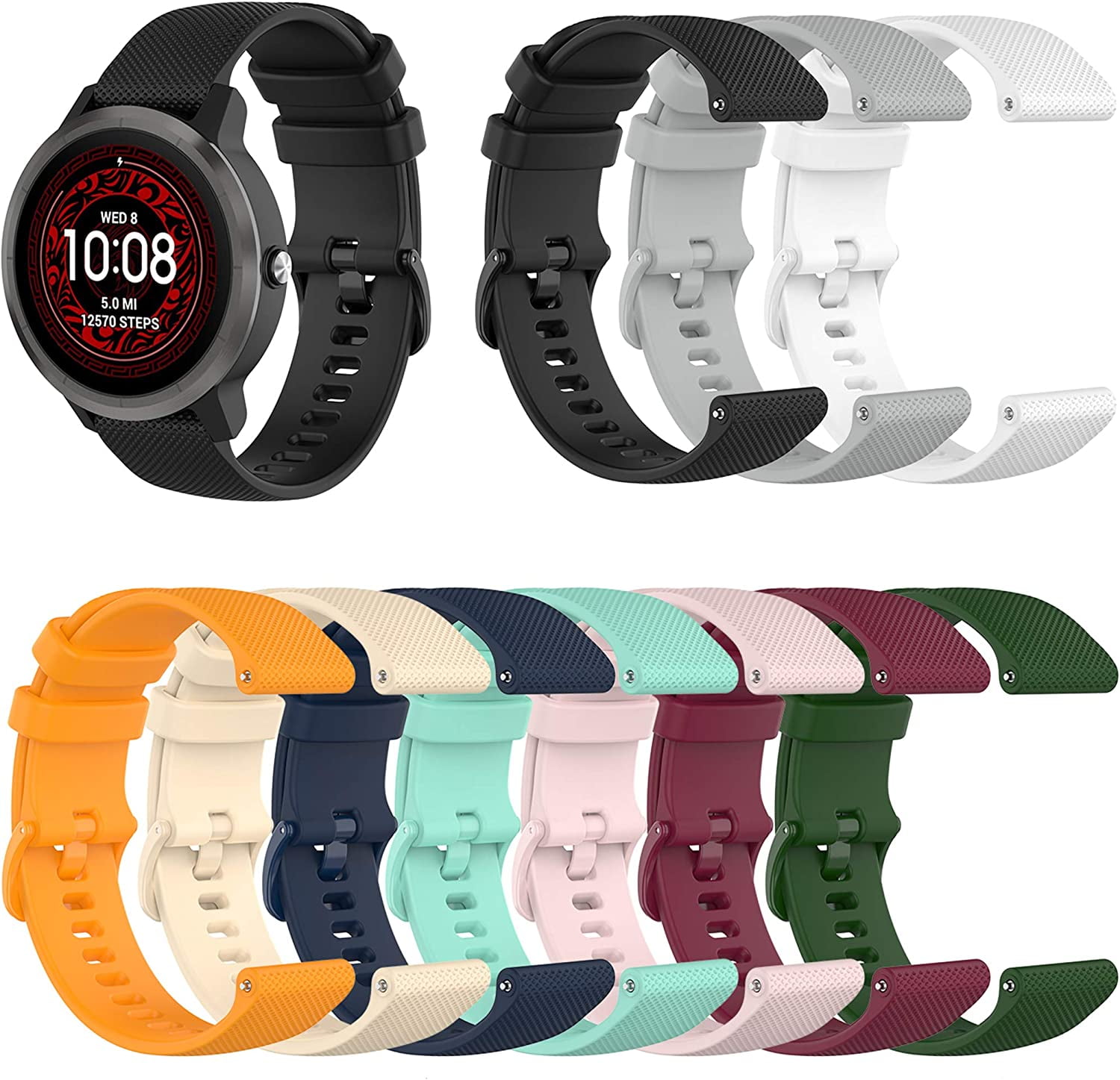 ANBEST 20mm Bracelet Compatible Avec Garmin Vivoactive 3/Forerunner 245/Venu Bracelet, Remplacement à Dégagement Rapide Bracelet En Silicone Pour