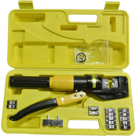 KOMI 10 Ton Hydraulic Crimping Tool and Cable Cutter, Hydraulic Wire Battery Cable Lug Terminal Crimper Crimping Tool with 9 Pairs of Dies, Hand Operated Hydraulic Range 12 AWG-2/0 AWG for Cable Lugs