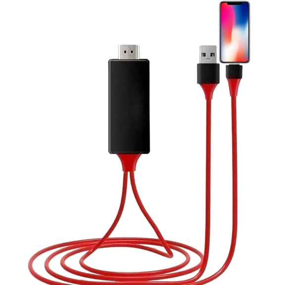 KOMI 1080P No Lagging HDMI TV Cable - No Network Required for Screen Casting (Red,for iPhone)