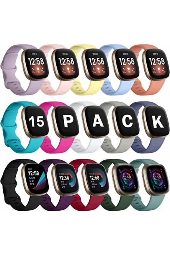 15 Pack Bands Compatible with Fitbit Versa 3 Bands/Versa 4 Bands/Fitbit Sense 2/Sense Bands,Soft Replacement Waterproof Sport Watch Strap Wristband for Fitbit Versa 3 Bands for Women Men Small