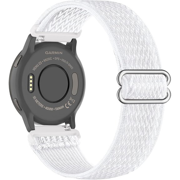 KOMI 18mm Stretchy Nylon Watch Bands Compatible with Garmin Vivoactive Venu 2S/Venu 3S/Vivomove 3S/4S/Forerunner 265S/255S/255S Music Grid White