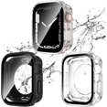 thumbnail image 1 of KOMI 2 Pack 2 in 1 Waterproof Case for Apple Watch Series 8 7 41mm, Straight Edge PC Front & Back Bumper with Tempered Glass Screen Protector 360 Protective Cover for iWatch (41mm, Black/Clear), 1 of 7
