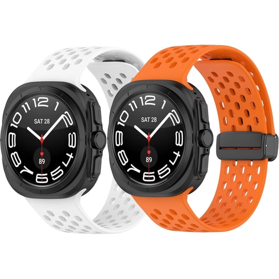 KOMI 2 Pack Bands Compatible for Samsung Galaxy watch 7 Ultra 47mm Fitness Tracker for Women Men, Soft Silicone Sport Strap Ventilation holes fashionable Practical for Galaxy watch 7 Ultra Watch