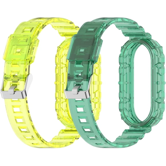 KOMI 2 Pack Bands Compatible with Xiaomi Mi Band 8 for Man&Women,Soft Silicone Band Breathable Sports Wristband Replacement Straps for Xiaomi Mi Band 8 Green&Yellow