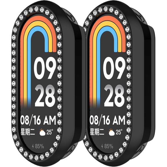 KOMI 2 Pack Protective Case Compatible with Xiaomi Band 9 Case, PC Frame Bumper Resistant Case Protective Shock-Proof Cover for Xiaomi Mi Band 9 NFC Accessories (Black+Black)