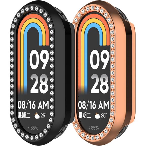 KOMI 2 Pack Protective Case Compatible with Xiaomi Band 9 Case, PC Frame Bumper Resistant Case Protective Shock-Proof Cover for Xiaomi Mi Band 9 NFC Accessories (Black+Rose Gold)