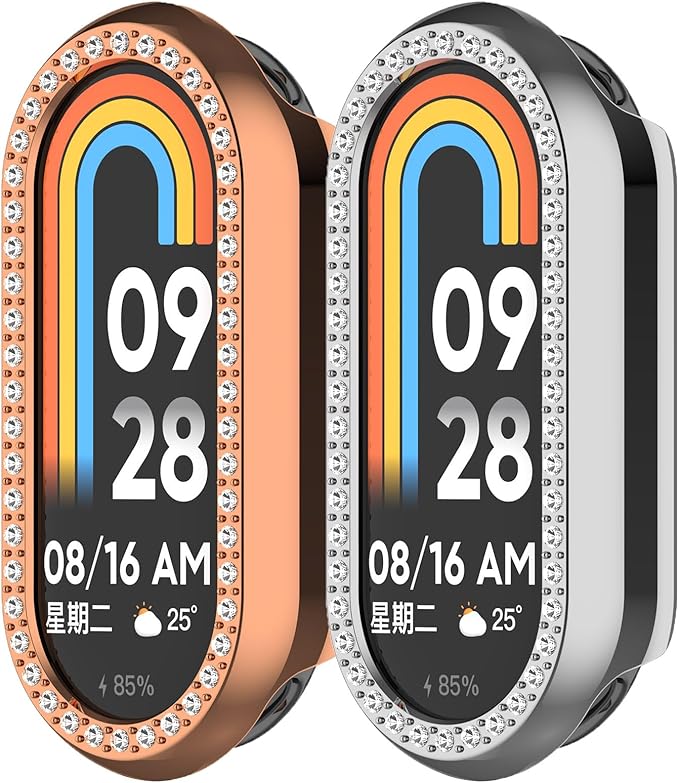KOMI 2 Pack Protective Case Compatible with Xiaomi Band 9 Case, PC Frame Bumper Resistant Case Protective Shock-Proof Cover for Xiaomi Mi Band 9 NFC Accessories (Silver+Rose Gold)
