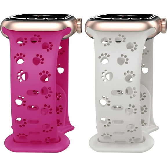 KOMI 2 Pack Silicone Bands Compatible with Apple Watch Band 38mm 40mm 41mm 42mm 44mm 45mm 49mm, Hollow-Out Dog Paw Design Sport Soft Strap for iWatch Ultra SE Series 9/8/7/6/5/4/3/2/1 Women Men