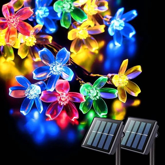 KOMI 2 Pack Solar Christmas Lights Outdoor Waterproof, Each 30.6FT 50 LED Solar Flower String Lights, 8 Mode Cherry Blossoms Multicolor Solar Lights for Garden Yard Patio Tree Decor