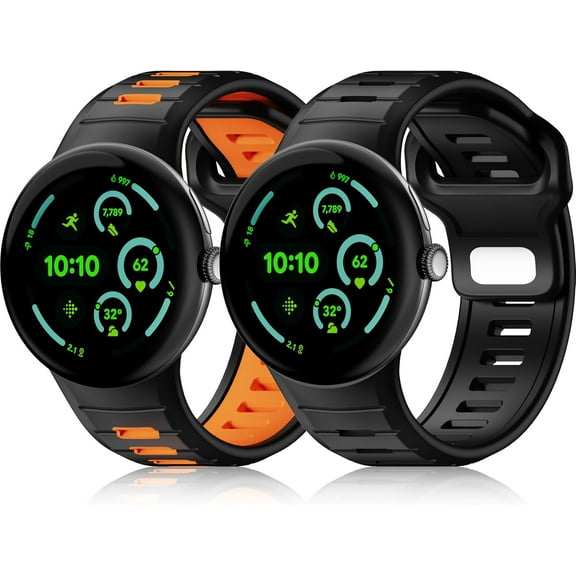 KOMI 2-Pack Sport Bands Compatible with Google Pixel Watch 3 45mm Band, Soft Loop Silicone Wristbands Waterproof Replacement Strap for Pixel Watch 3 for Men
