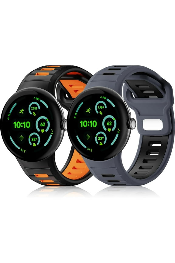 2-Pack Sport Bands Compatible with Google Pixel Watch 3 45mm Band, Soft Loop Silicone Wristbands Waterproof Replacement Strap for Pixel Watch 3 for Men