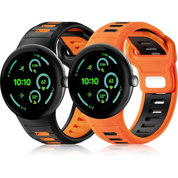 KOMI 2-Pack Sport Bands Compatible with Google Pixel Watch 3 45mm Band, Soft Loop Silicone Wristbands Waterproof Replacement Strap for Pixel Watch 3 for Men