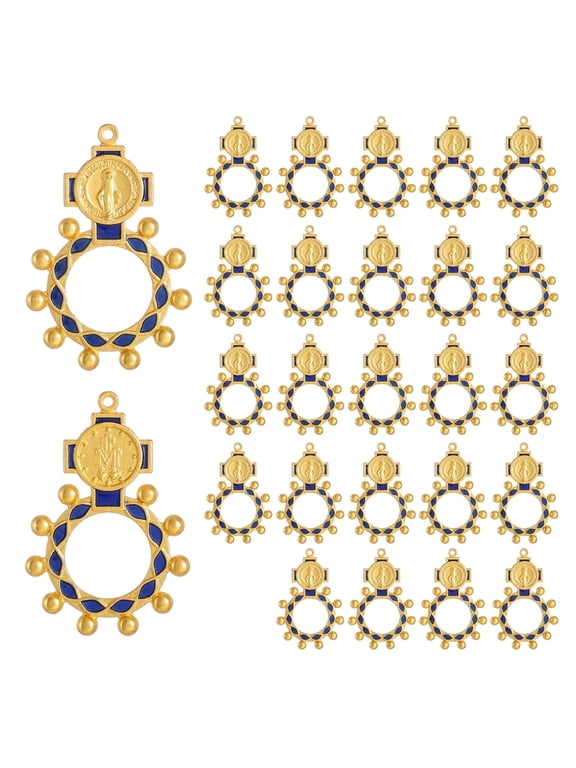 24 PCS Bulk Gold Tone Pocket Rosary Ring Catholic One Decade Rosary Ring for Men Women Miraculous Mary Medal Baptism Favors