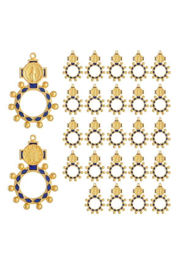 24 PCS Bulk Gold Tone Pocket Rosary Ring Catholic One Decade Rosary Ring for Men Women Miraculous Mary Medal Baptism Favors