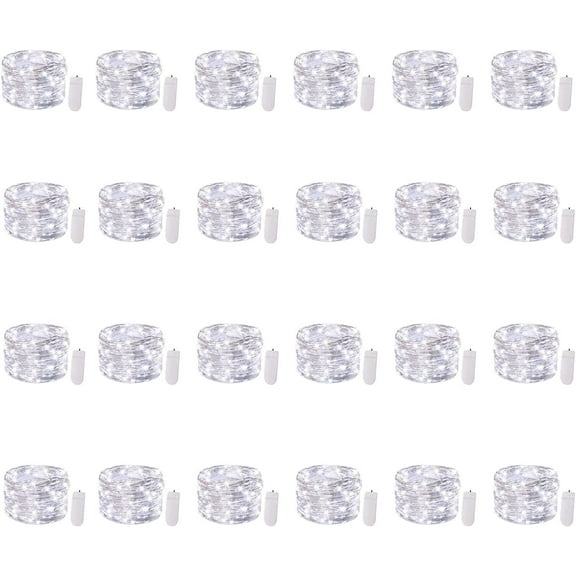 KOMI 24 Pack Fairy Lights Battery Operated - 7Ft 20 Led Mini String Lights Silver Wire Waterproof Firefly Starry DIY Lights for Bedroom Patio Wedding Party Christmas Decor (White)