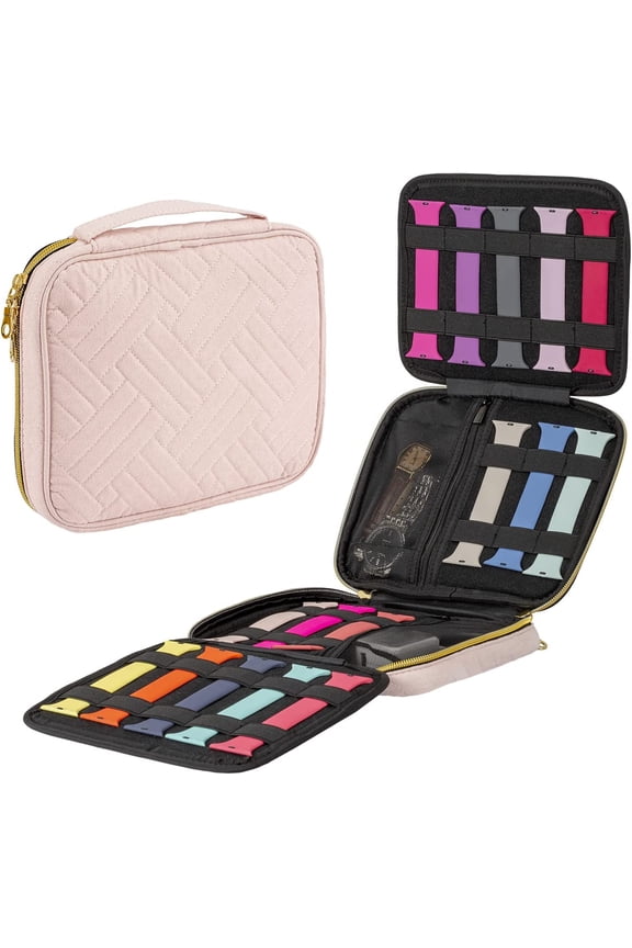 26 Watch Band Organizer Bag, Expandable Watch Band Carrying Case Holds 26 Watch Straps Case Travel Pouch for Women Men Most Sizes of Watch Bands and Accessories (Pink)