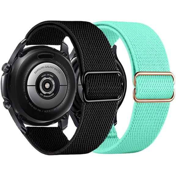 KOMI 2PACK Nylon Bands Compatible with Samsung Galaxy Watch 7/FE/6/5/4 44mm 40mm/ Watch 6 Classic 43mm 47mm/ Watch 5 Pro 45mm/Active 2,20mm Stretchy Sport Black+Turquoise