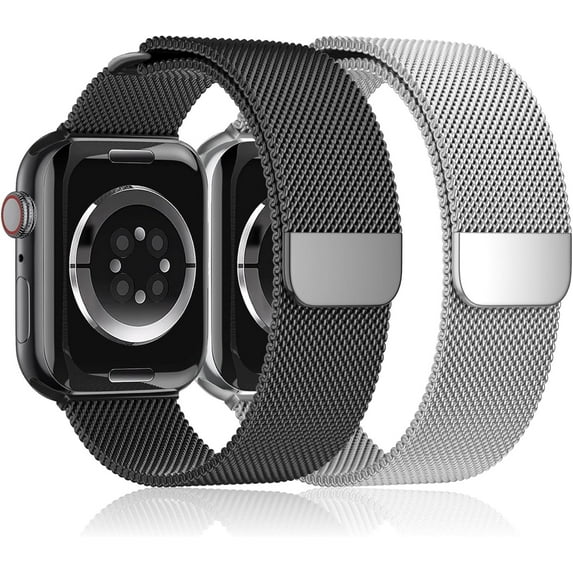 KOMI 2Pack Milanese Loop for Apple Watch Band 40mm 41mm 38mm 44mm 45mm 49mm 42mm iwatch band Women Men,Stainless Steel Mesh Magnetic Strap for Apple watch Ultra/2 Series 9 8 7 6 5 4,SE 2nd Generation