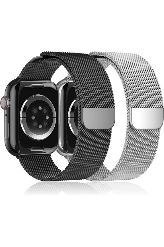 2Pack Milanese Loop for Apple Watch Band 40mm 41mm 38mm 44mm 45mm 49mm 42mm iwatch band Women Men,Stainless Steel Mesh Magnetic Strap for Apple watch Ultra/2 Series 9 8 7 6 5 4,SE 2nd Generation
