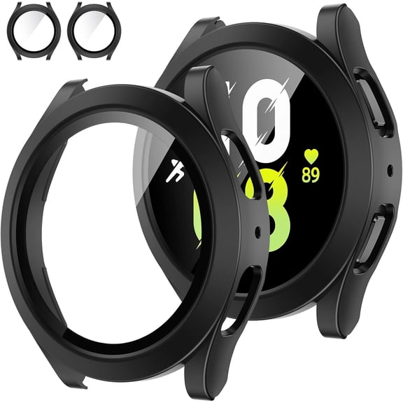 KOMI [2Pack for Samsung Galaxy Watch FE 2024 & 5 2022 & 4 2021 Screen Protector Case 40mm Accessories, Protective Face Cover for 40 mm, Hard Bumper Built-in Tempered Glass Film for Women Men