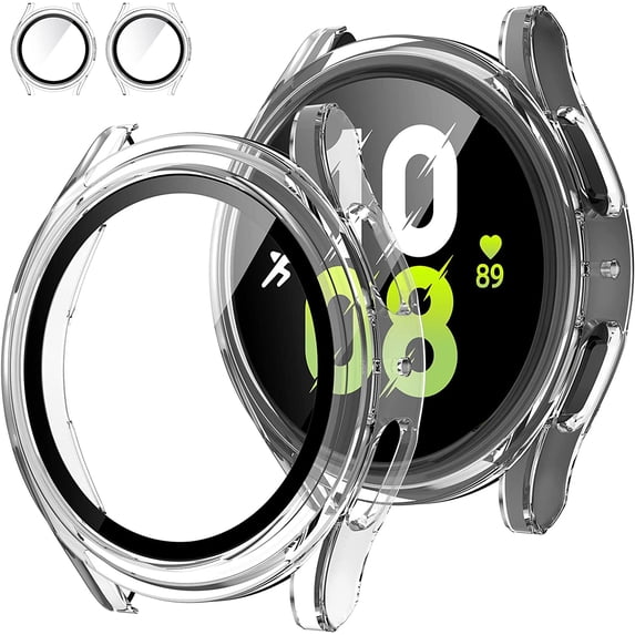 KOMI [2Pack for Samsung Galaxy Watch FE 2024 & 5 2022 & 4 2021 Screen Protector Case 40mm Accessories, Protective Face Cover for 40 mm, Hard Bumper Built-in Tempered Glass Film for Women Men