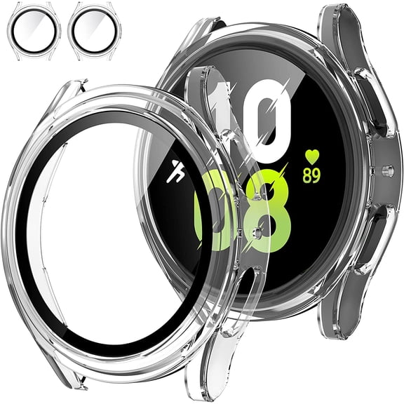 KOMI [2Pack for Samsung Galaxy Watch FE 2024 & 5 2022 & 4 2021 Screen Protector Case 40mm Accessories, Protective Face Cover for 40 mm, Hard Bumper Built-in Tempered Glass Film for Women Men