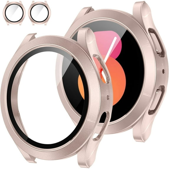 KOMI [2Pack for Samsung Galaxy Watch FE 2024 & 5 2022 & 4 2021 Screen Protector Case 40mm Accessories, Protective Face Cover for 40 mm, Hard Bumper Built-in Tempered Glass Film for Women Men