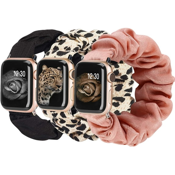 KOMI 3 PCS Compatible with Apple Watch Band Scrunchies 49/46/45/44/42mm Cloth Soft Pattern Printed Fabric Wristband Bracelet Women IWatch Elastic Bands Series SE 10 9 8 7 6 5 4 3 2 1 Ultra 1/2