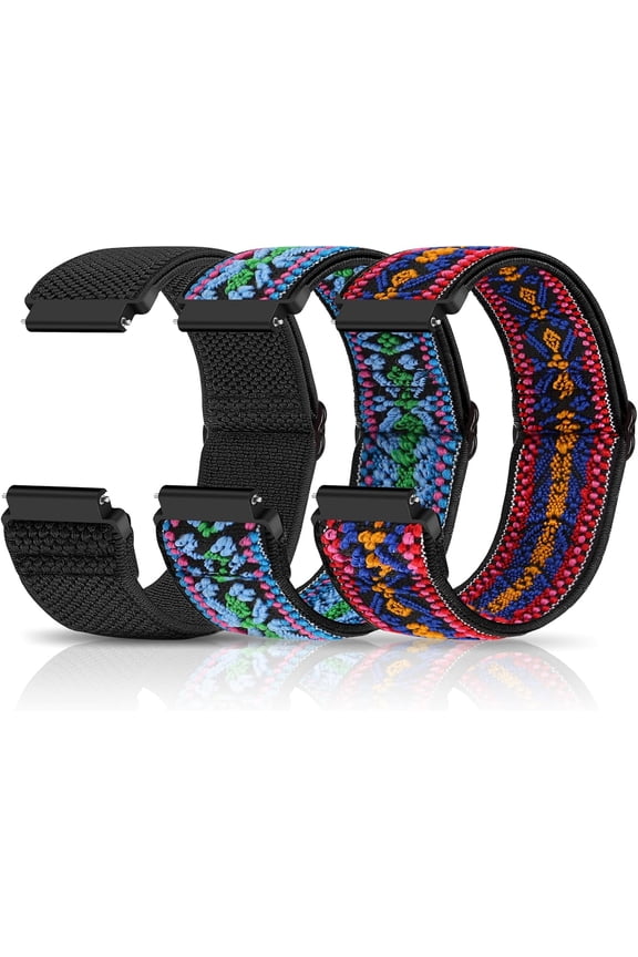 3 Pack Compatible with 16mm 18mm 19mm 20mm 22mm Watch Bands Quick Release Replacement Wristband,Adjustable Stretchy Nylon Solo Loop Straps Fabric Braided Sport Elastic Bands for Men Women