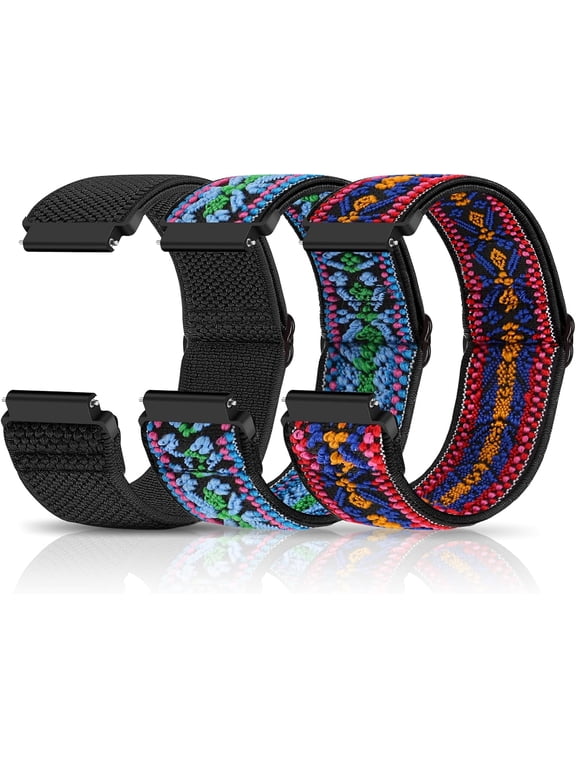 3 Pack Compatible with 16mm 18mm 19mm 20mm 22mm Watch Bands Quick Release Replacement Wristband,Adjustable Stretchy Nylon Solo Loop Straps Fabric Braided Sport Elastic Bands for Men Women