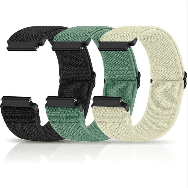 KOMI 3 Pack Compatible with 16mm 18mm 19mm 20mm 22mm Watch Bands Quick Release Replacement Wristband,Adjustable Stretchy Nylon Solo Loop Straps Fabric Braided Sport Elastic Bands for Men Women