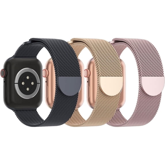 KOMI 3 Pack Mesh Metal Band Compatible with Apple Watch Band 38mm 40mm 41mm 42mm 44mm 45mm 46mm 49mm, Stainless Steel Magnetic Loop Strap for iWatch Ultra/2 Series 10/9/8/SE/7/6/5/4/3/2/1 Men Women