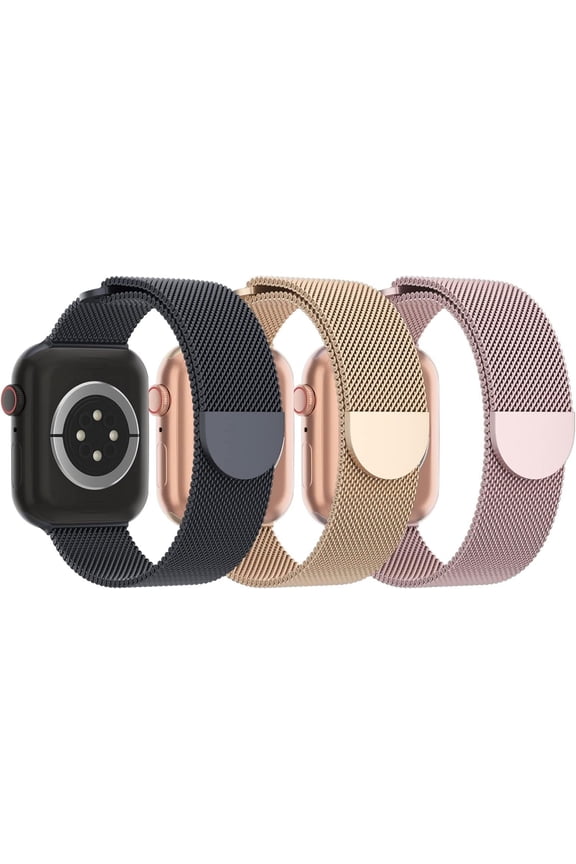 3 Pack Mesh Metal Band Compatible with Apple Watch Band 38mm 40mm 41mm 42mm 44mm 45mm 46mm 49mm, Stainless Steel Magnetic Loop Strap for iWatch Ultra/2 Series 10/9/8/SE/7/6/5/4/3/2/1 Men Women