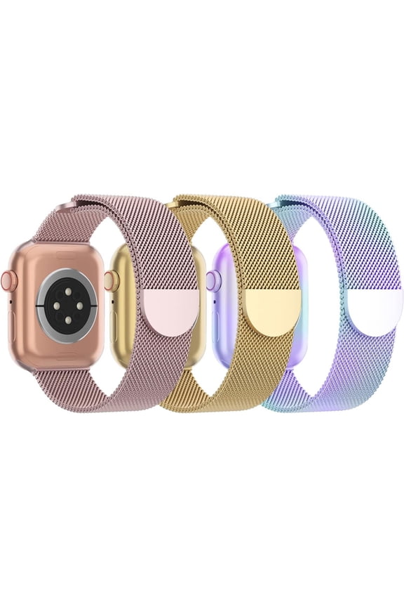 3 Pack Mesh Metal Band Compatible with Apple Watch Band 38mm 40mm 41mm 42mm 44mm 45mm 46mm 49mm, Stainless Steel Magnetic Loop Strap for iWatch Ultra/2 Series 10/9/8/SE/7/6/5/4/3/2/1 Men Women