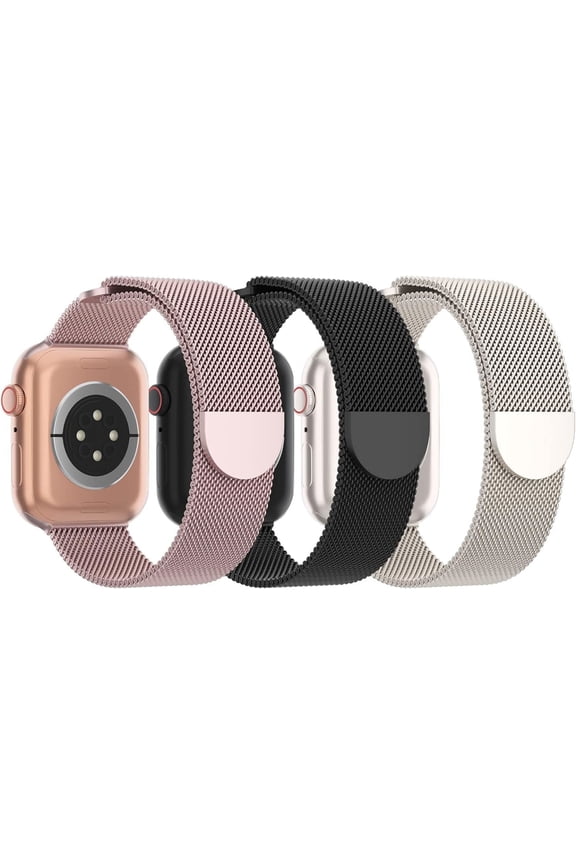 3 Pack Mesh Metal Bands Compatible with Apple Watch Band 38mm 40mm 41mm 42mm 44mm 45mm 49mm, Stainless Steel Magnetic Loop Strap for iWatch Ultra/2 Series 9/8/SE/7/6/5/4/3/2/1 Men Women