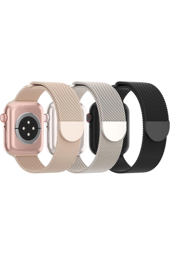 3 Pack Mesh Metal Bands Compatible with Apple Watch Band 38mm 40mm 41mm 42mm 44mm 45mm 49mm, Stainless Steel Magnetic Loop Strap for iWatch Ultra/2 Series 9/8/SE/7/6/5/4/3/2/1 Men Women