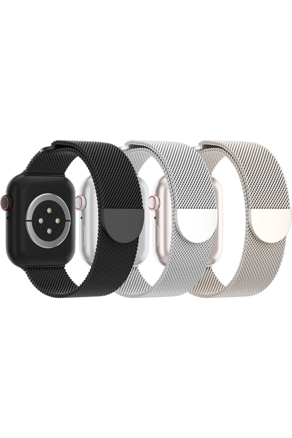 3 Pack Mesh Metal Bands Compatible with Apple Watch Band 38mm 40mm 41mm 42mm 44mm 45mm 49mm, Stainless Steel Magnetic Loop Strap for iWatch Ultra/2 Series 9/8/SE/7/6/5/4/3/2/1 Men Women
